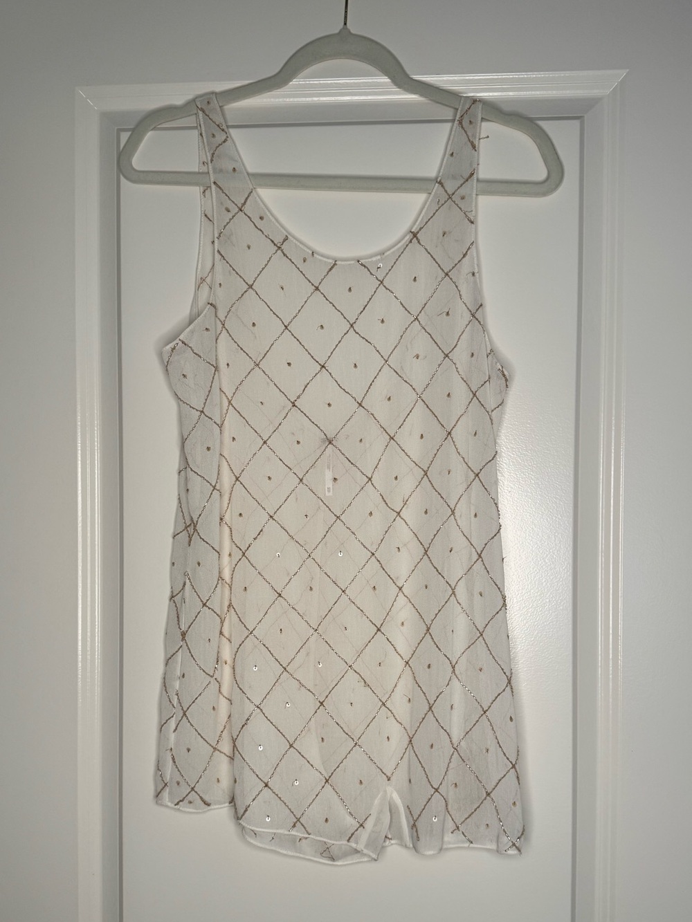 NWOT Free People Beaded Romper White with Gold Beading XS